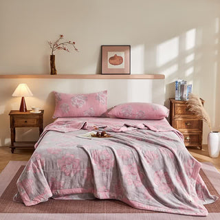 Rustikale Jacquard-Steppdecke aus Baumwollgaze mit Blumenmuster - Bettwäsche-Set - 220cm x 240cm - image 0