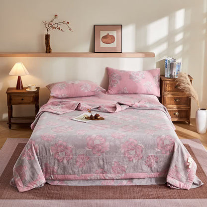 Rustikale Jacquard-Steppdecke aus Baumwollgaze mit Blumenmuster - image 1