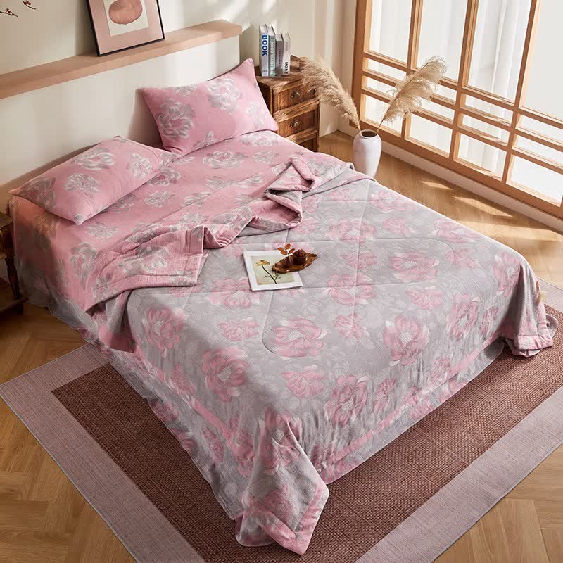 Rustikale Jacquard-Steppdecke aus Baumwollgaze mit Blumenmuster - image 4
