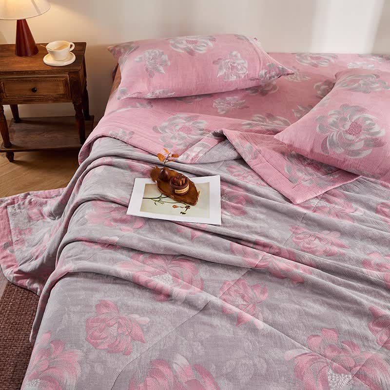 Rustikale Jacquard-Steppdecke aus Baumwollgaze mit Blumenmuster - image 5