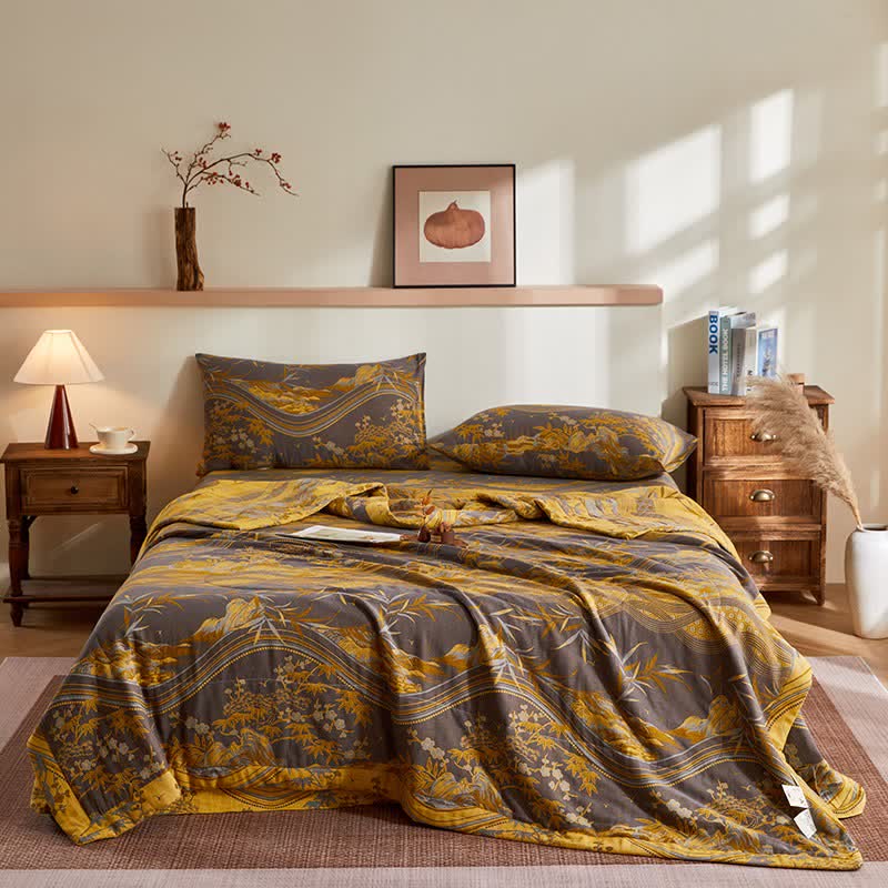 Baumwollgaze-Berg- und Bambus-Jacquard-Steppdecke - Bettwäsche-Set - 220cm x 240cm - image 0