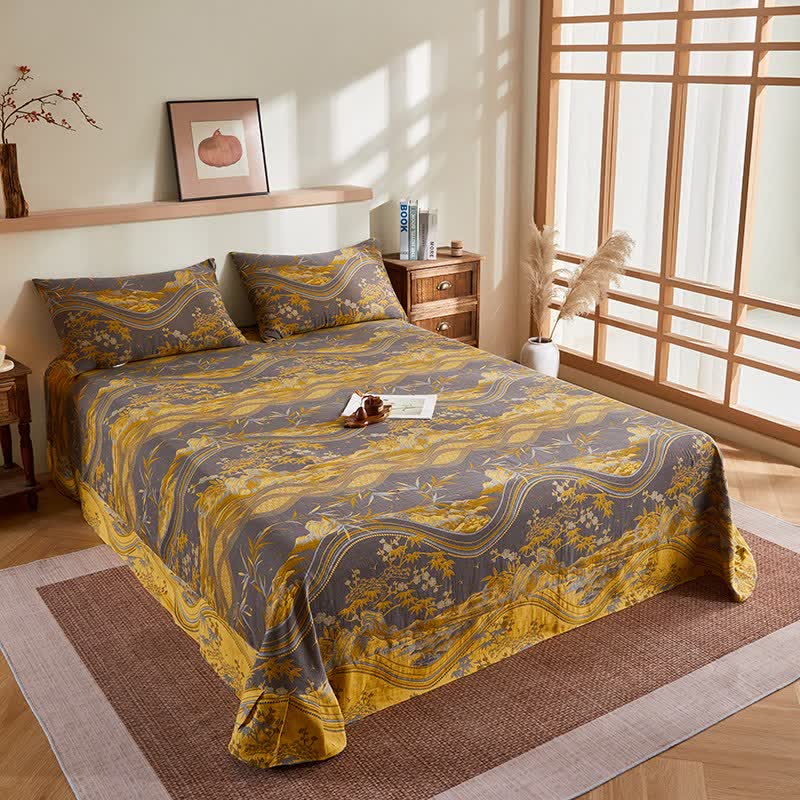 Baumwollgaze-Berg- und Bambus-Jacquard-Steppdecke - Spannbettlaken mit 2 Kissenbezügen - 245cm x 250cm - image 8