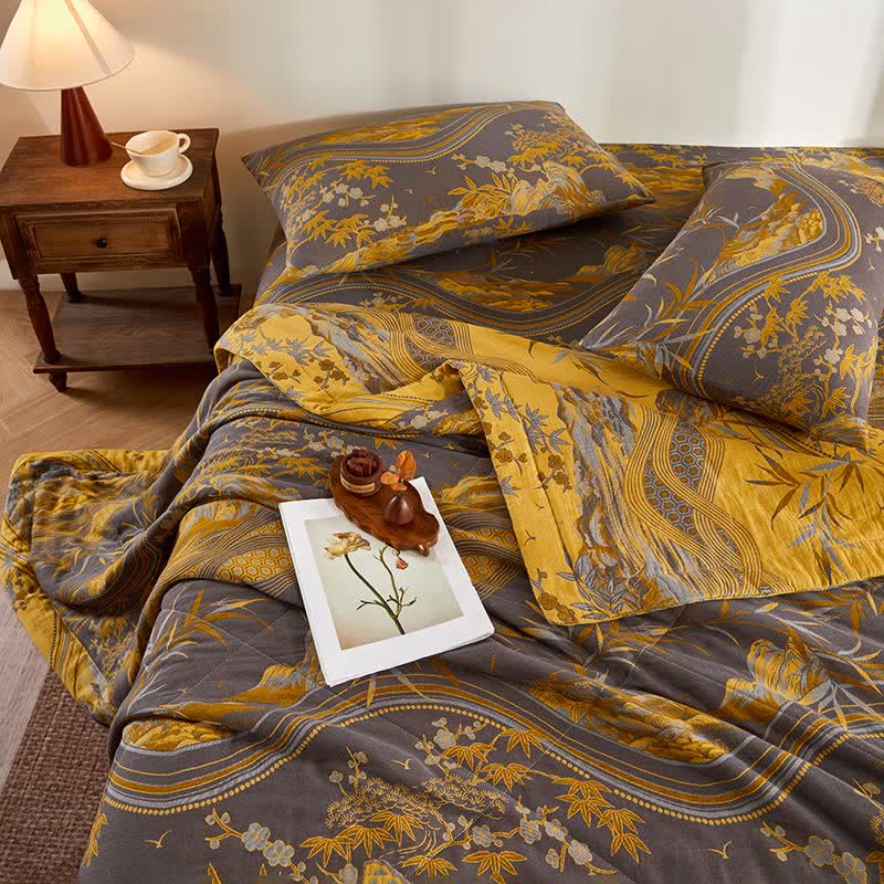 Baumwollgaze-Berg- und Bambus-Jacquard-Steppdecke - image 5