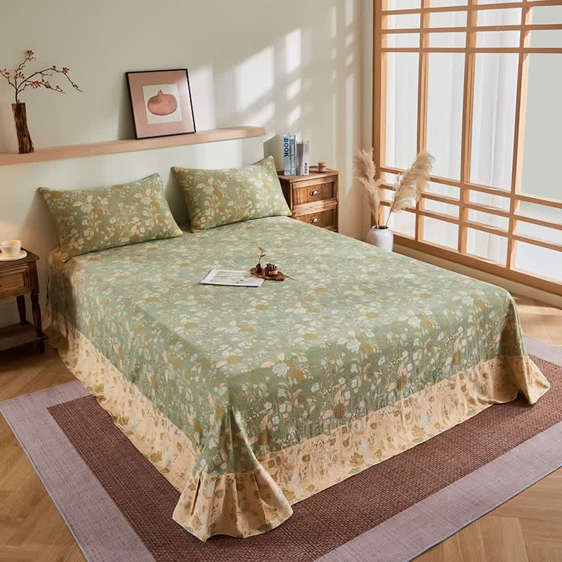 Baumwollgaze-Jacquard-Steppdecke mit Blumenmuster und Blättern - Spannbettlaken mit 2 Kissenbezügen - 245cm x 250cm - image 7