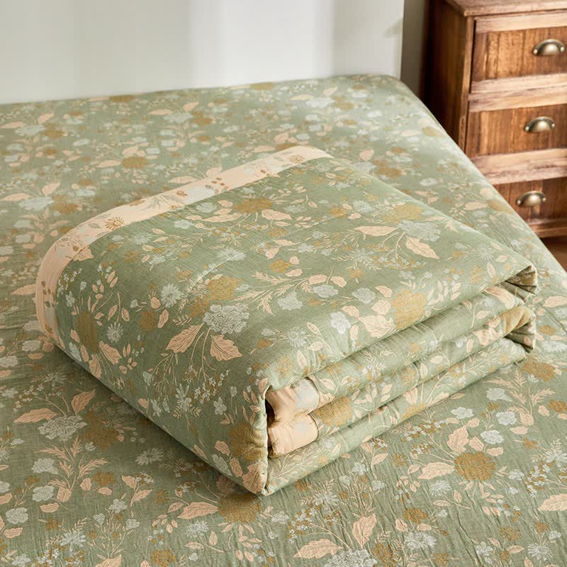 Baumwollgaze-Jacquard-Steppdecke mit Blumenmuster und Blättern - image 6