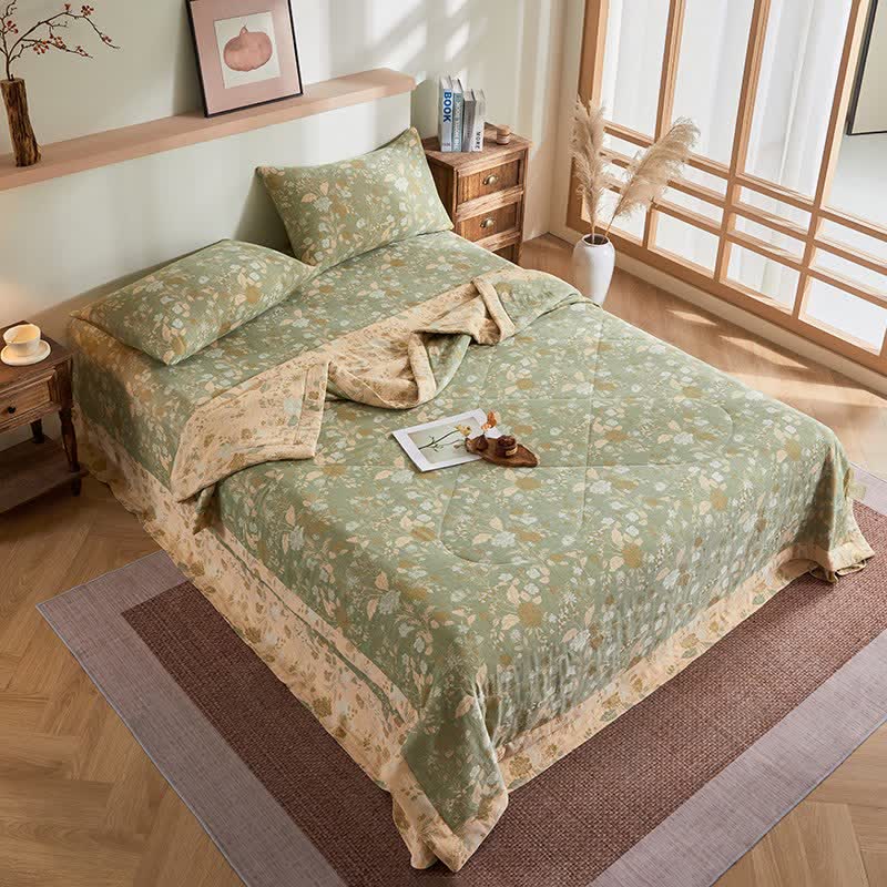Baumwollgaze-Jacquard-Steppdecke mit Blumenmuster und Blättern - image 3