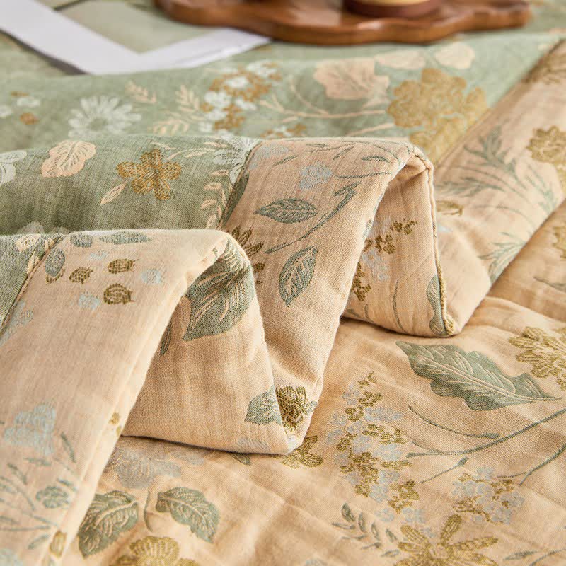 Baumwollgaze-Jacquard-Steppdecke mit Blumenmuster und Blättern - image 9