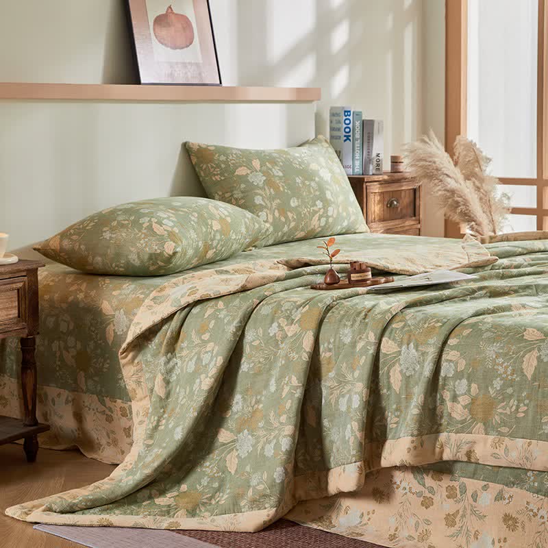 Baumwollgaze-Jacquard-Steppdecke mit Blumenmuster und Blättern - image 2
