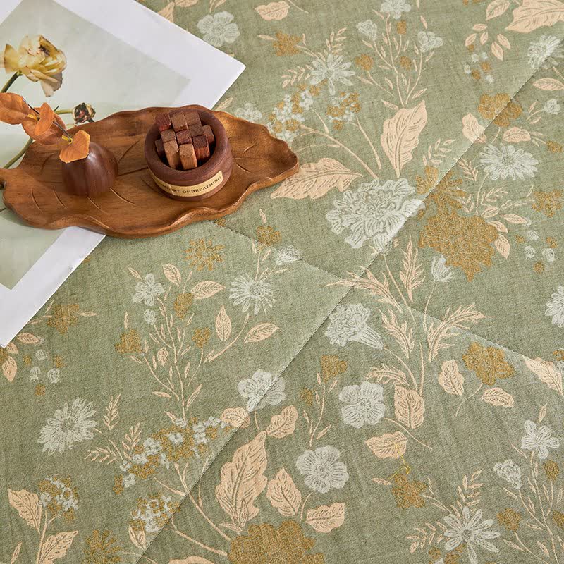 Baumwollgaze-Jacquard-Steppdecke mit Blumenmuster und Blättern - image 8