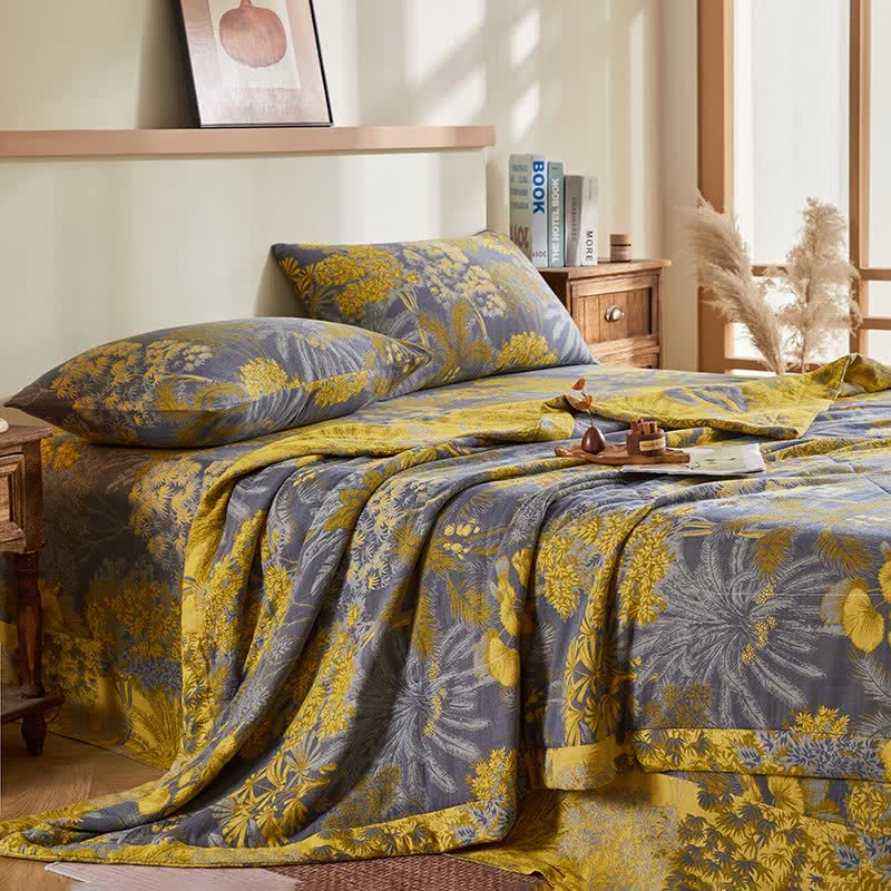 Jacquard-Steppdecke aus Baumwollgaze mit botanischem Baummuster - image 2