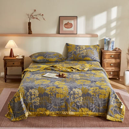 Jacquard-Steppdecke aus Baumwollgaze mit botanischem Baummuster - image 1