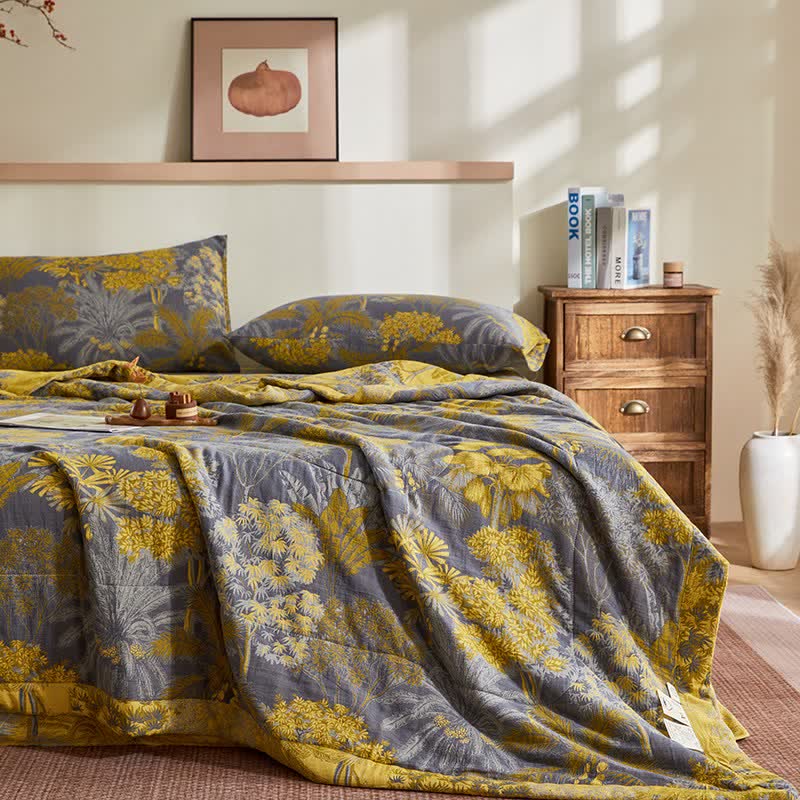 Jacquard-Steppdecke aus Baumwollgaze mit botanischem Baummuster - image 3