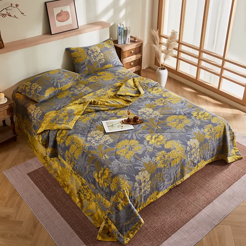 Jacquard-Steppdecke aus Baumwollgaze mit botanischem Baummuster - image 4