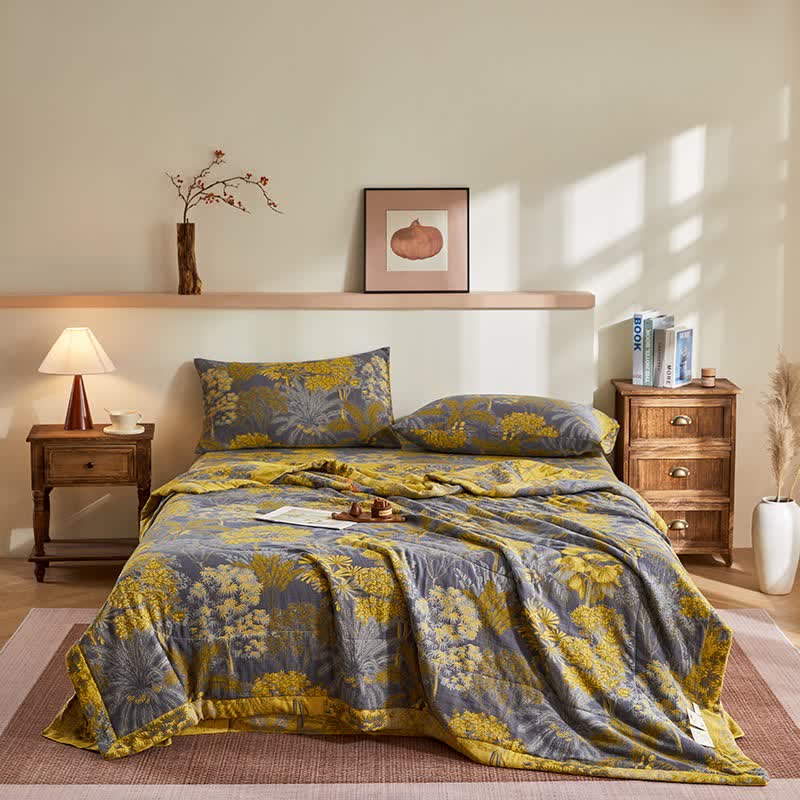 Jacquard-Steppdecke aus Baumwollgaze mit botanischem Baummuster - Bettwäsche-Set - 220cm x 240cm - image 0