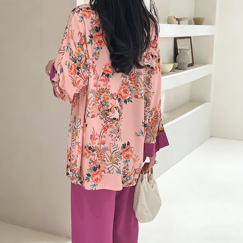 Loungewear-Set mit Blumen- und Katzenmotiven im orientalischen Stil - image 5