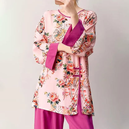 Loungewear-Set mit Blumen- und Katzenmotiven im orientalischen Stil - image 4