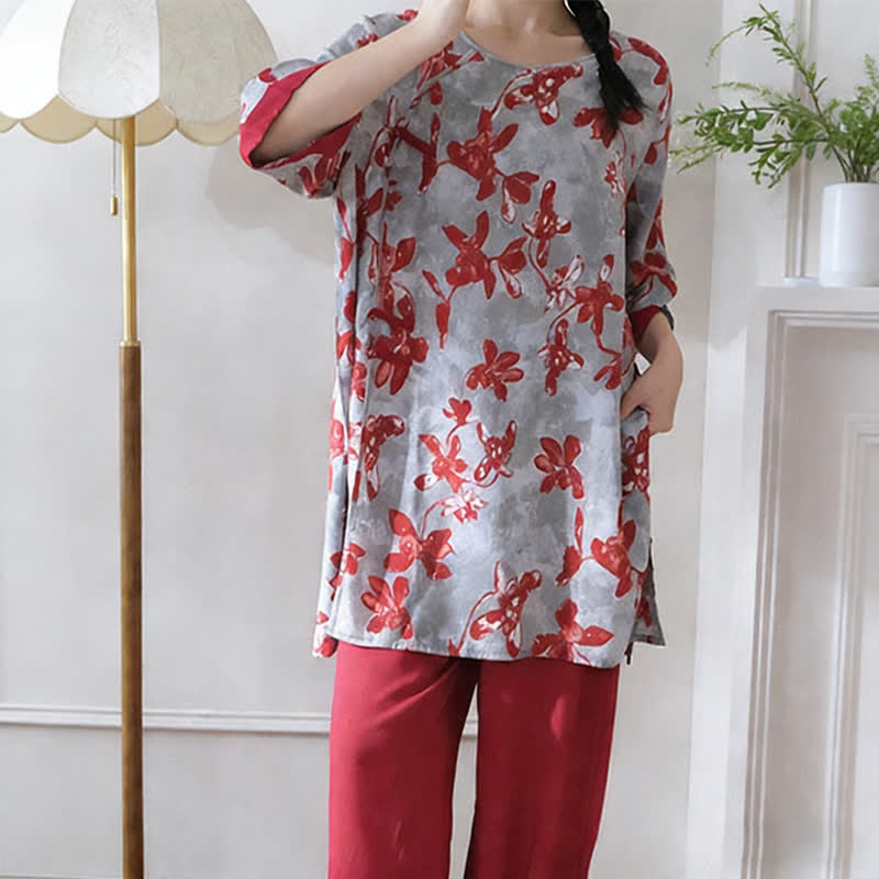 Vintage Loungewear-Set mit Blumenmuster im orientalischen Stil - image 3