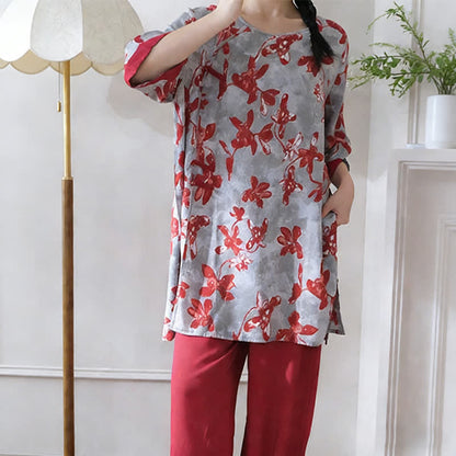 Vintage Loungewear-Set mit Blumenmuster im orientalischen Stil - image 3
