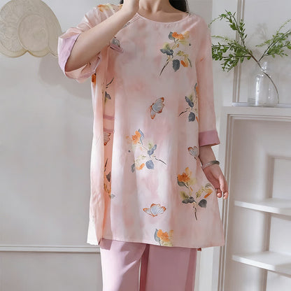 Loungewear-Set mit Schmetterlings- und Blumenmuster im orientalischen Stil - image 3