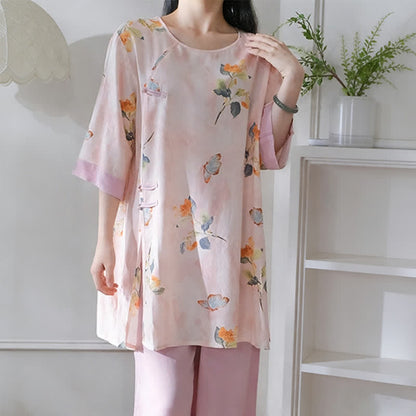 Loungewear-Set mit Schmetterlings- und Blumenmuster im orientalischen Stil - image 4