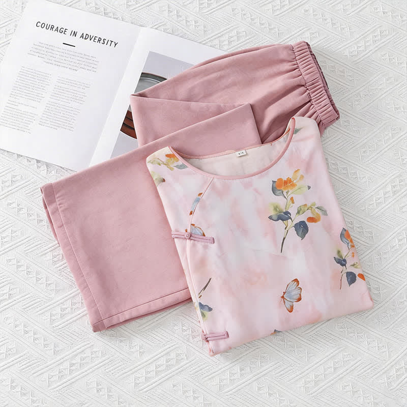 Loungewear-Set mit Schmetterlings- und Blumenmuster im orientalischen Stil - image 6