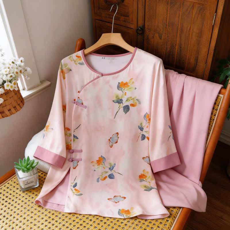 Loungewear-Set mit Schmetterlings- und Blumenmuster im orientalischen Stil - image 5