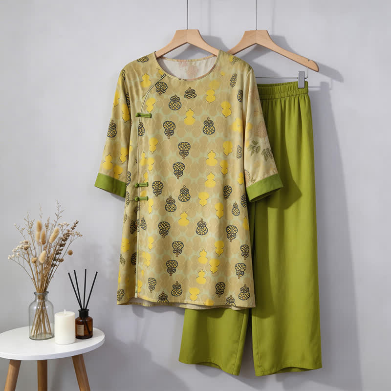 Loungewear-Set mit Kürbismuster im orientalischen Stil - Grün - M - image 7