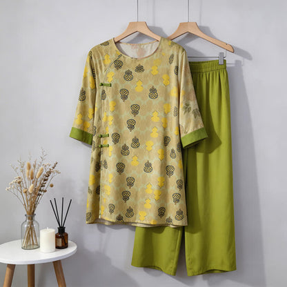 Loungewear-Set mit Kürbismuster im orientalischen Stil - Grün - M - image 7