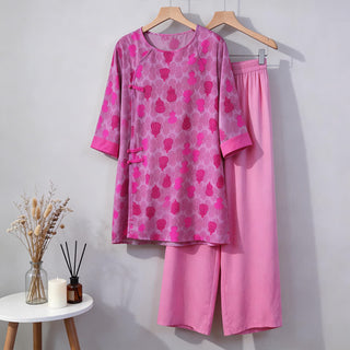 Loungewear-Set mit Kürbismuster im orientalischen Stil - Rose - M - image 0