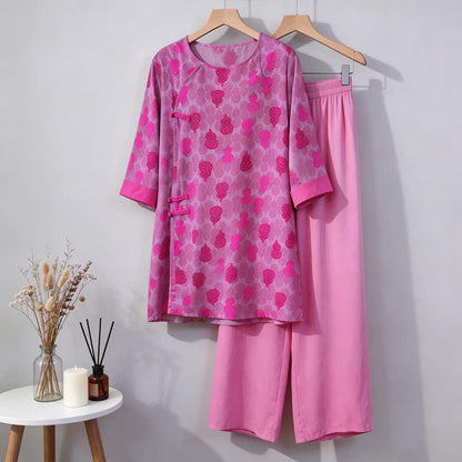 Loungewear-Set mit Kürbismuster im orientalischen Stil - Rose - M - image 0