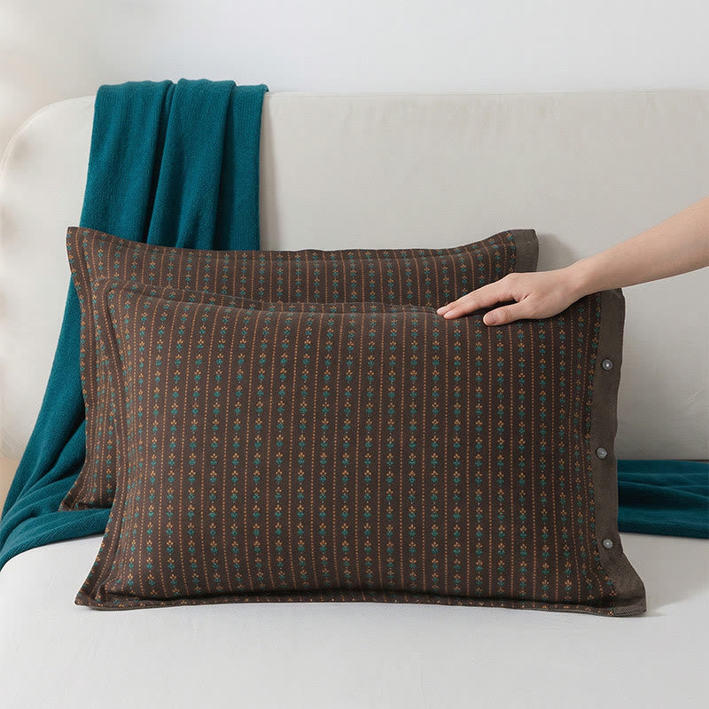 Vintage Bohème Kissenbezüge aus Baumwolle mit Knöpfen (2 Stück) - Braun - 52 cm x 76 cm - image 0