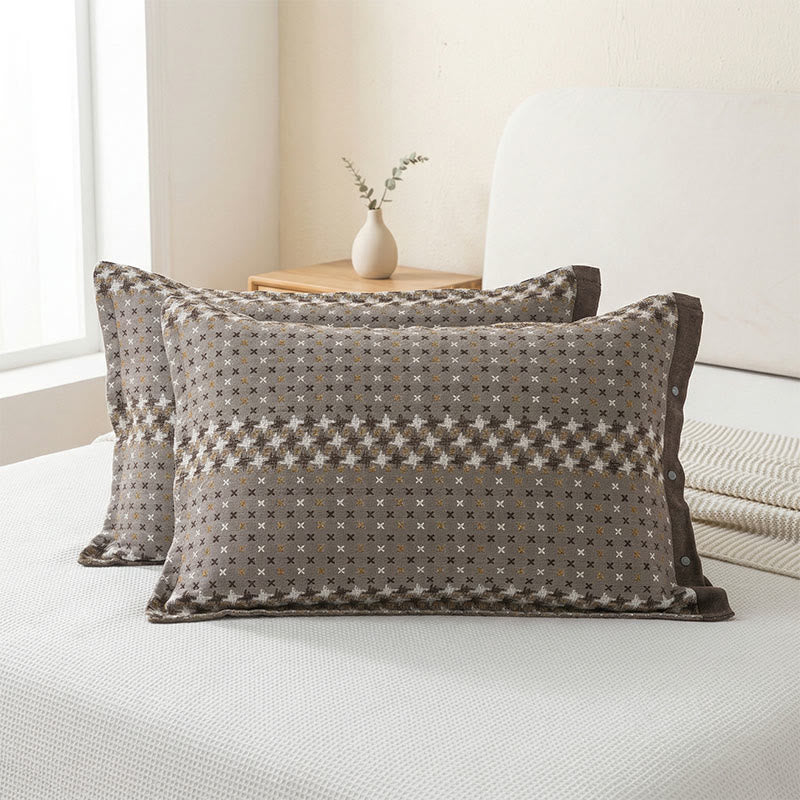 Jacquard-Strick-Kissenbezüge aus Baumwolle mit Knöpfen (2 Stück) - Braun - 52 cm x 76 cm - image 2