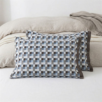 Kissenbezüge aus reiner Baumwolle mit Karomuster und Knöpfen (2 Stück) - Blau & Braun - 52 cm x 76 cm - image 2