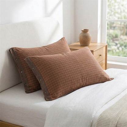 Mini-Kissenbezüge aus Baumwolle mit Karomuster und Knöpfen (2 Stück) - Rot & Braun - 52 cm x 76 cm - image 0