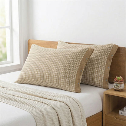 Mini-Kissenbezüge aus Baumwolle mit Karomuster und Knöpfen (2 Stück) - Grün & Beige - 52 cm x 76 cm - image 2