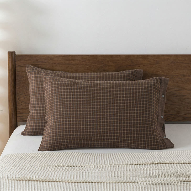 Mini-Kissenbezüge aus Baumwolle mit Karomuster und Knöpfen (2 Stück) - Dunkelbraun - 52 cm x 76 cm - image 4