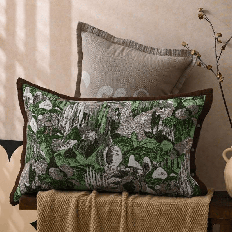 Jacquard-Kissenbezüge aus Baumwolle mit Waldknöpfen (2 Stück) - Grün & Braun - 80 cm x 54 cm - image 0
