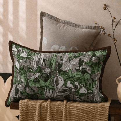 Jacquard-Kissenbezüge aus Baumwolle mit Waldknöpfen (2 Stück) - Grün & Braun - 80 cm x 54 cm - image 0