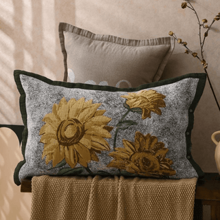 Kissenbezüge mit Sonnenblumenmuster aus reiner Baumwolle (2 Stück) - Gelb & Grau - 80 cm x 54 cm - image 0