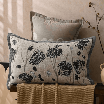 Kissenbezüge aus Baumwoll-Jacquard mit Blumenmuster und Knöpfen (2 Stück) - Schwarz - 80 cm x 54 cm - image 0