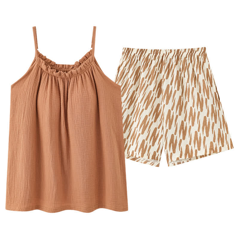 Pyjama-Set mit Camisole und abstrakt gestreiften Shorts - image 9