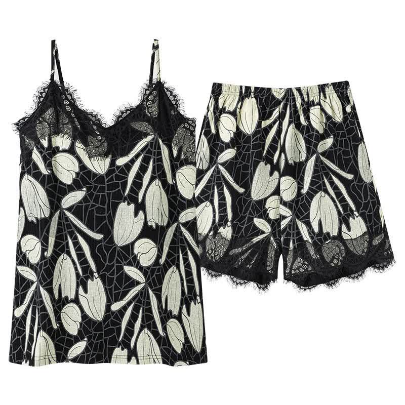 Pyjama aus Baumwolle mit abstraktem Blumenmuster (Top und Shorts) - image 9