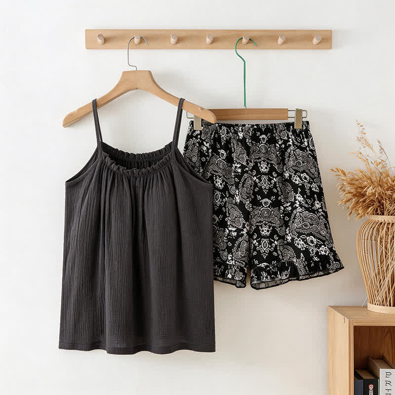 Schlafanzug-Set mit Camisole und Shorts im Vintage-Stil - Schwarz - XXL - image 0