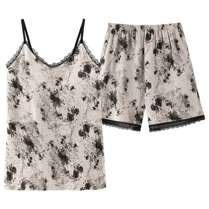 Schwarzer Pyjama aus geblümtem Baumwoll-Top und Shorts - image 9