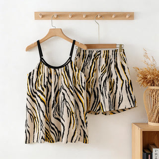 Tigerstreifen-Baumwollgaze-Cami-Pyjama - Schwarz & Beige - XXL - image 0