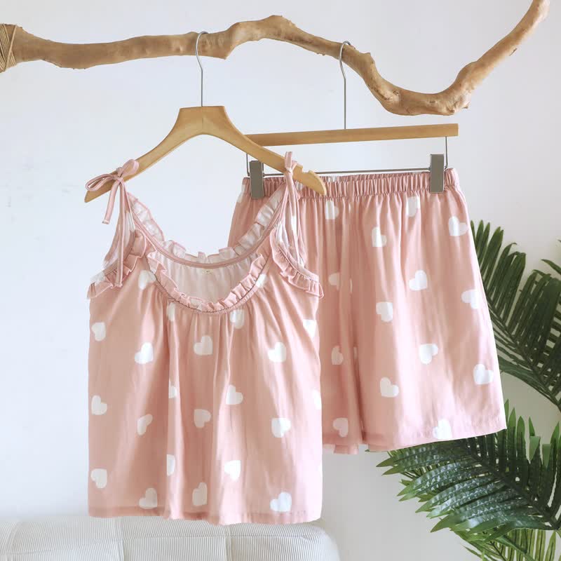 Baumwoll-Doppelgaze-Herz-Cami-Pyjama - Rosa - XL - image 3