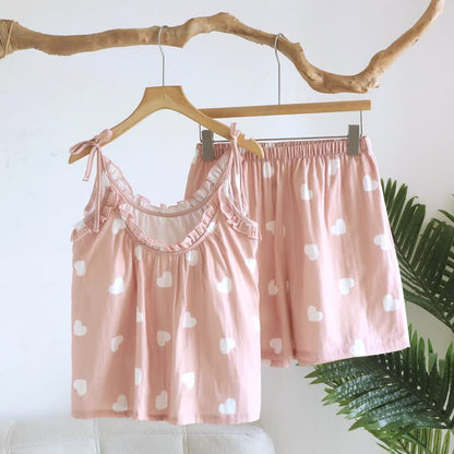 Baumwoll-Doppelgaze-Herz-Cami-Pyjama - Rosa - XL - image 3
