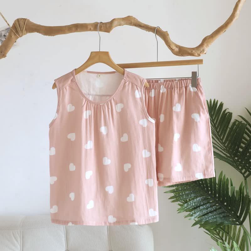 Pyjama mit Herzchenmuster aus doppellagigem Baumwoll-Doppelgaze - Rosa - XL - image 3