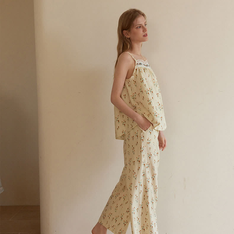Pyjama mit kleinem Blumenmuster aus doppellagigem Baumwoll-Gaze - image 4
