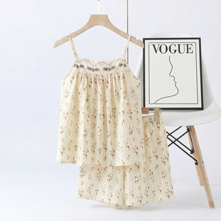 Pyjama mit kleinem Blumenmuster aus doppellagigem Baumwoll-Gaze - Cami & Shorts - XL - image 0